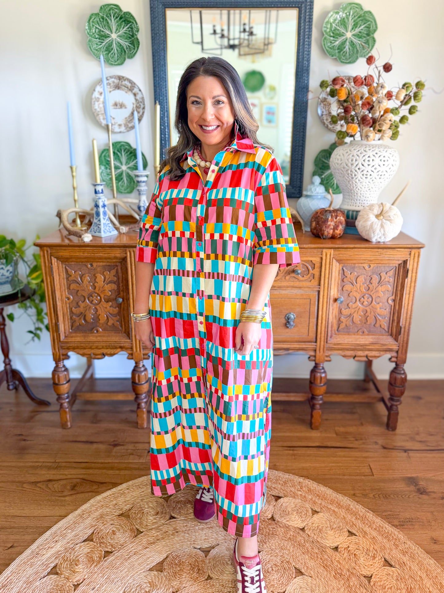 Karlie | Multi Poplin Maxi Shirt Dress