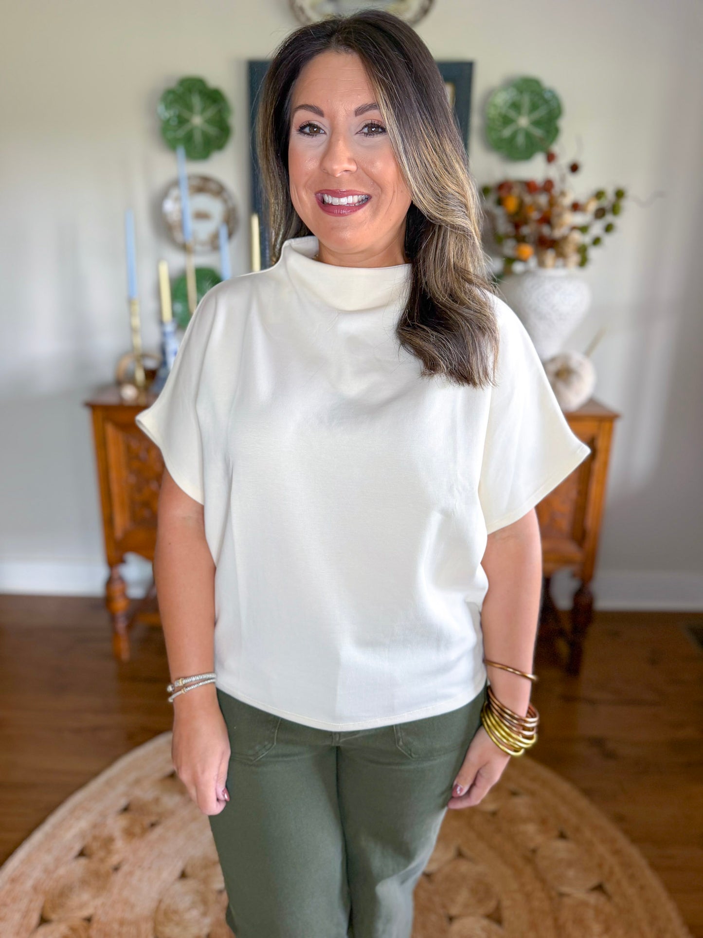Arden Mock Neck Top in Ivory