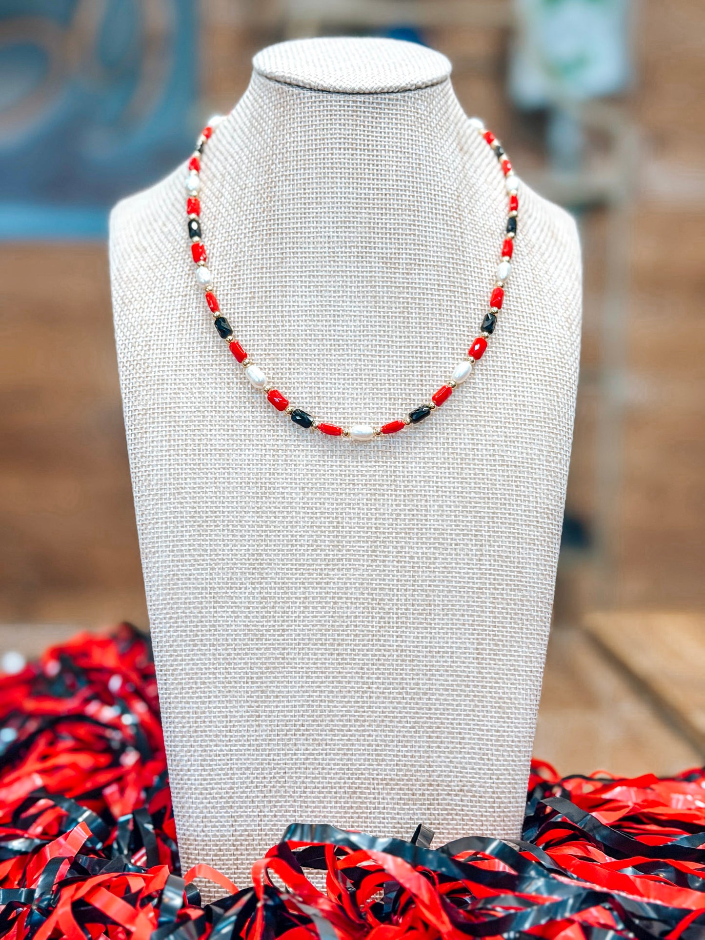 Clover Necklace in Red + Black