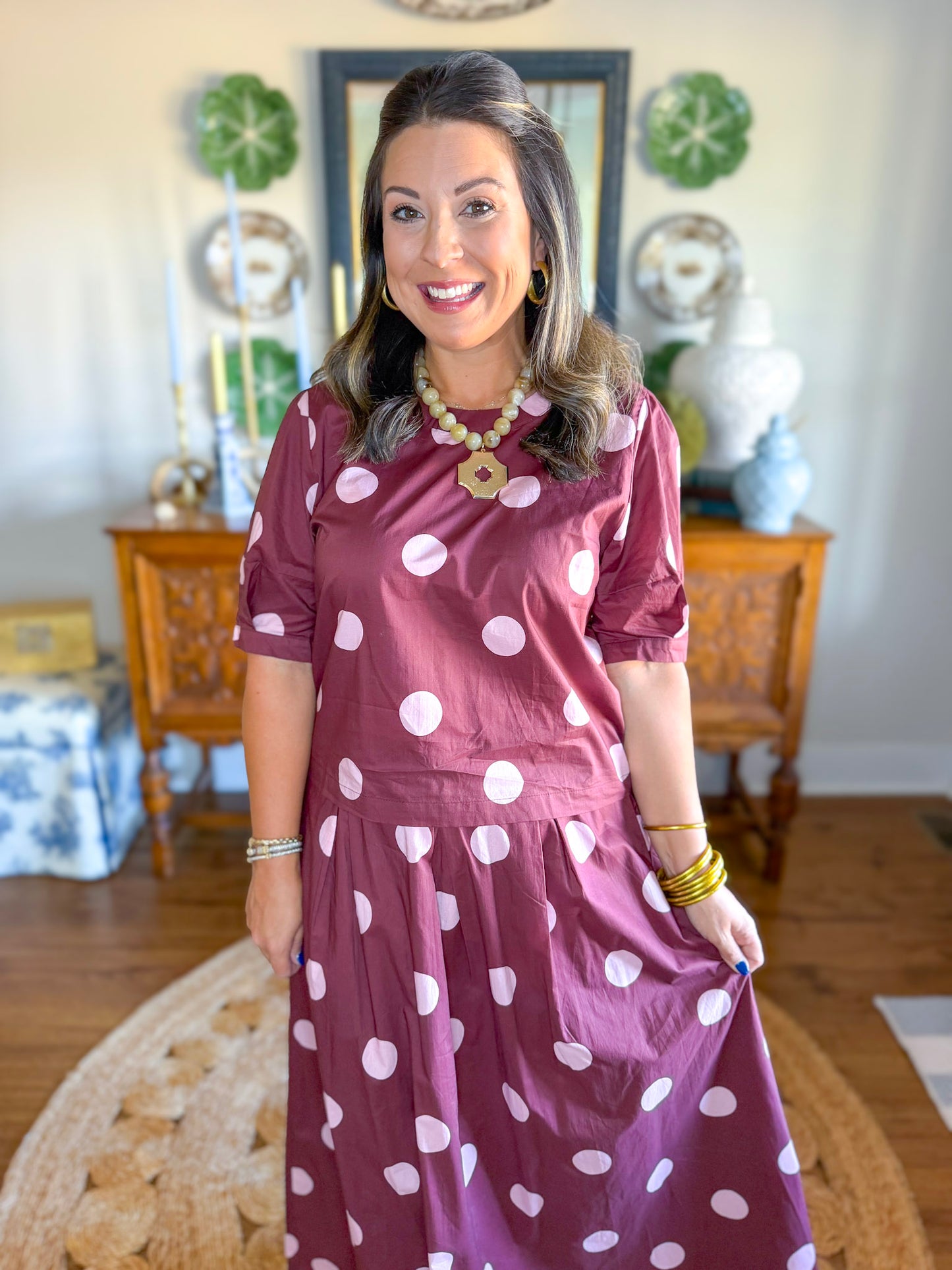 Burgundy & Blush Dot Set