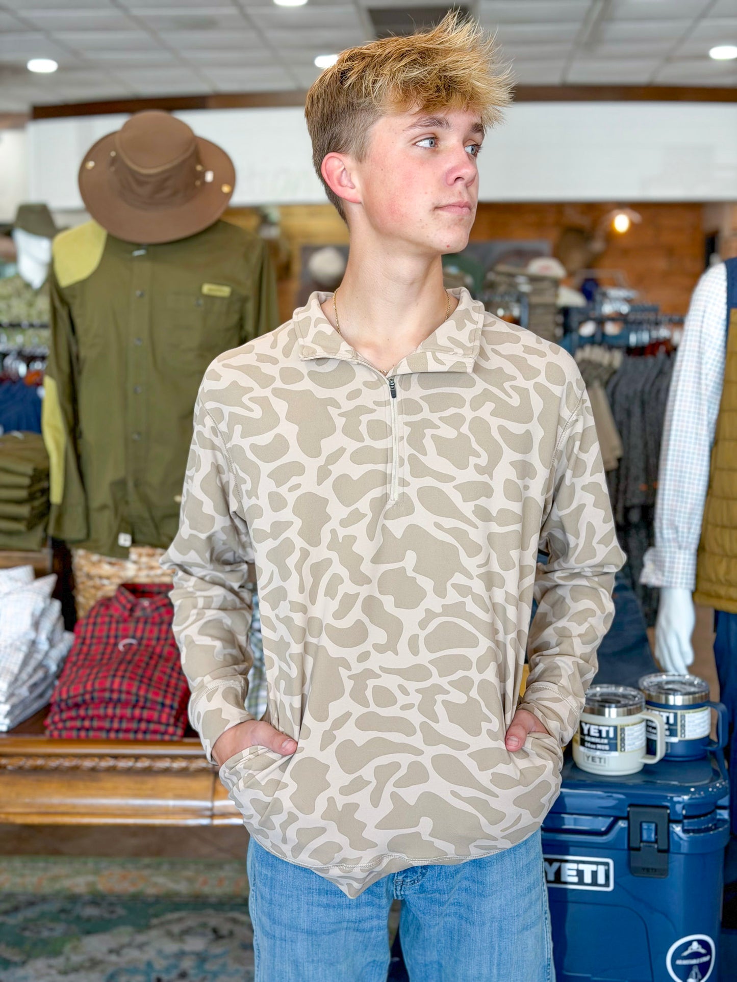 Southern Marsh | Aurora Comfort Pullover - Retro Camo in Burnt Taupe