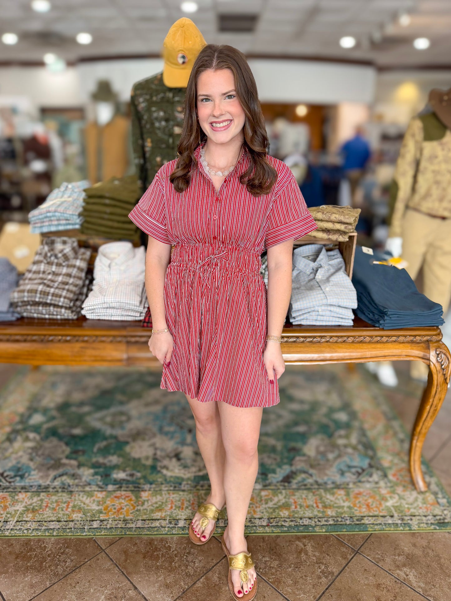 Eloise Pinstripe Dress in Burgundy
