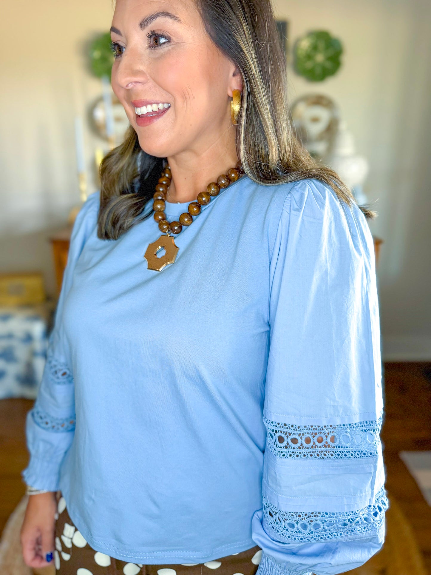 Laurel Lane Eyelet Top in Denim
