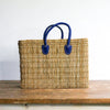 Straw Tote with Blue Handles - Large
