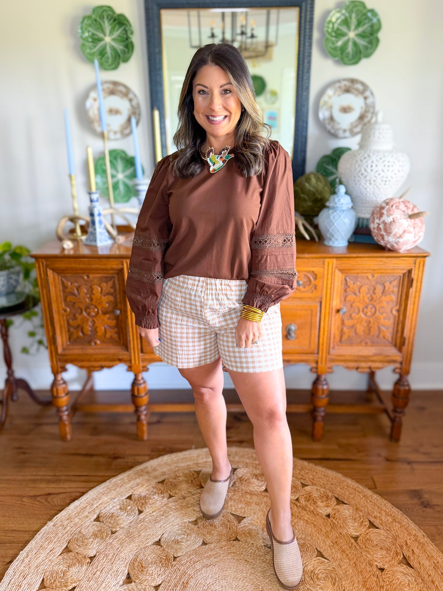 Adrienne | Faye Shorts in Biscuit Gingham