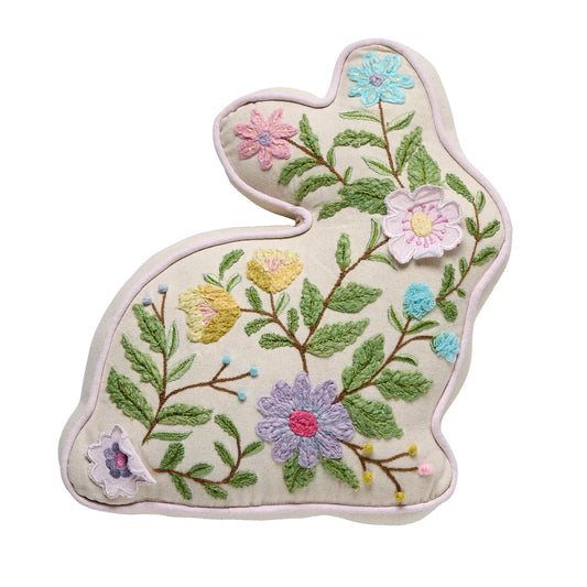 Shaped Floral Bunny Embroidered Pillow