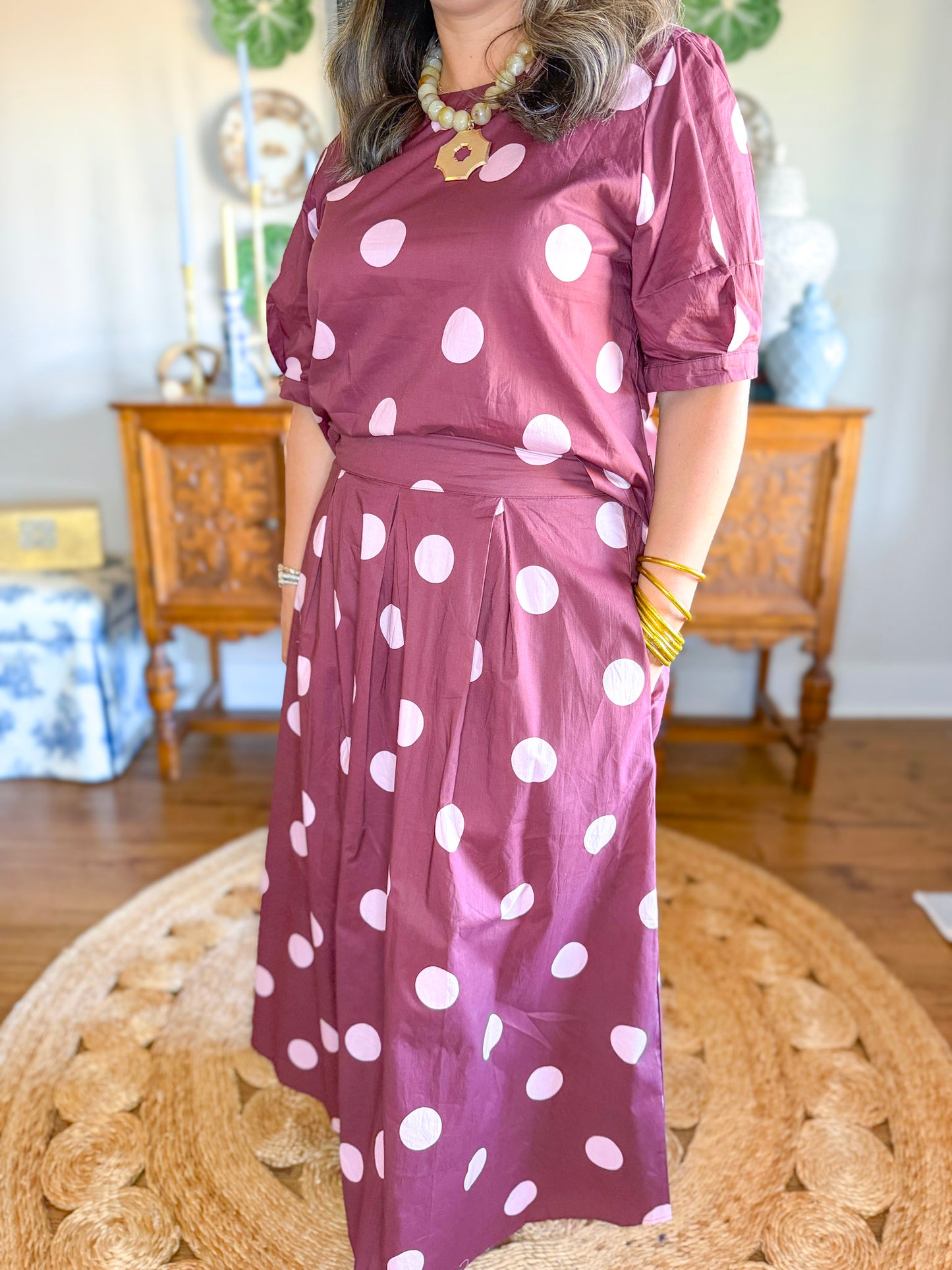 Burgundy & Blush Dot Set