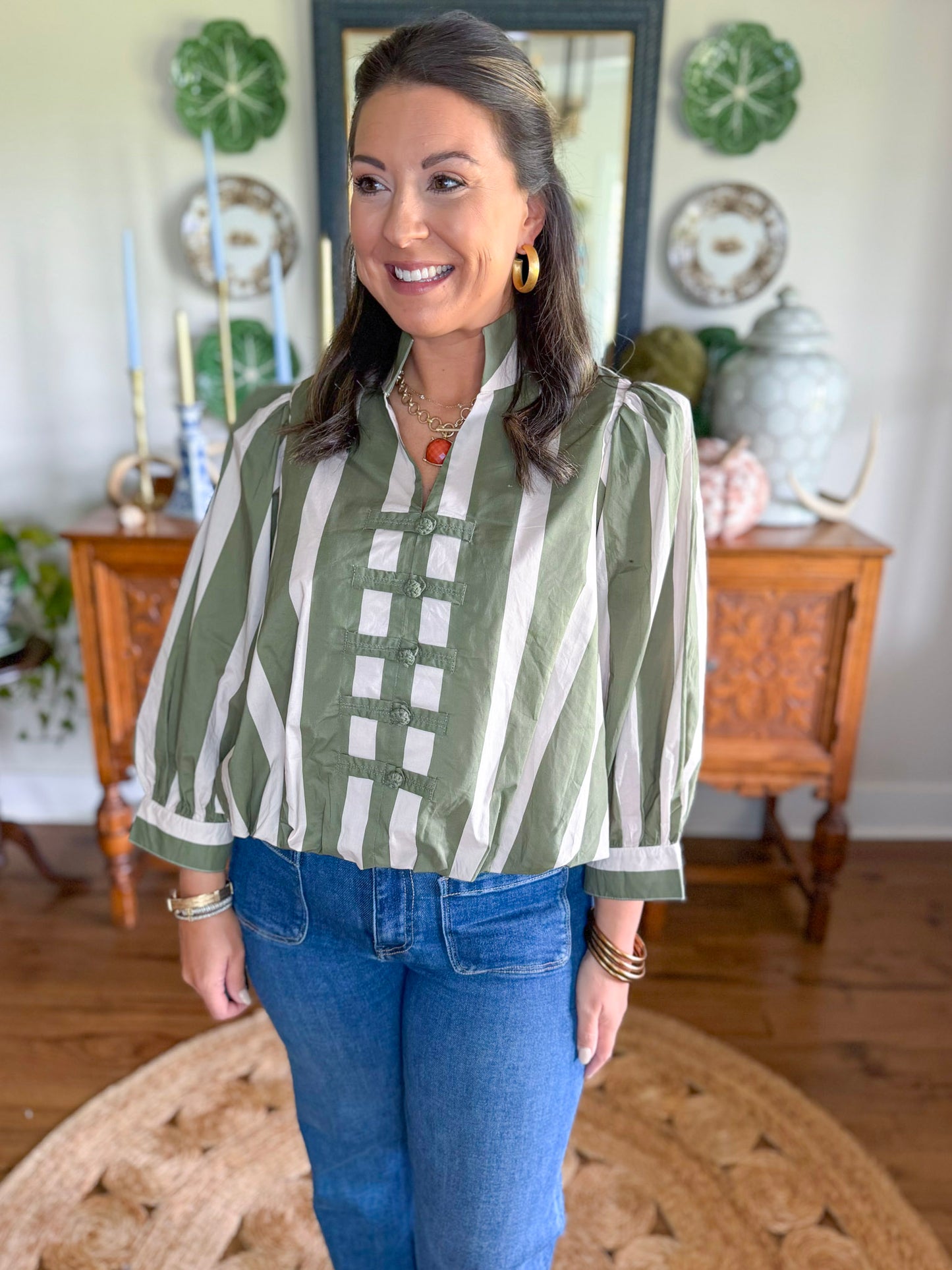 Olive Grove Stripe Blouse