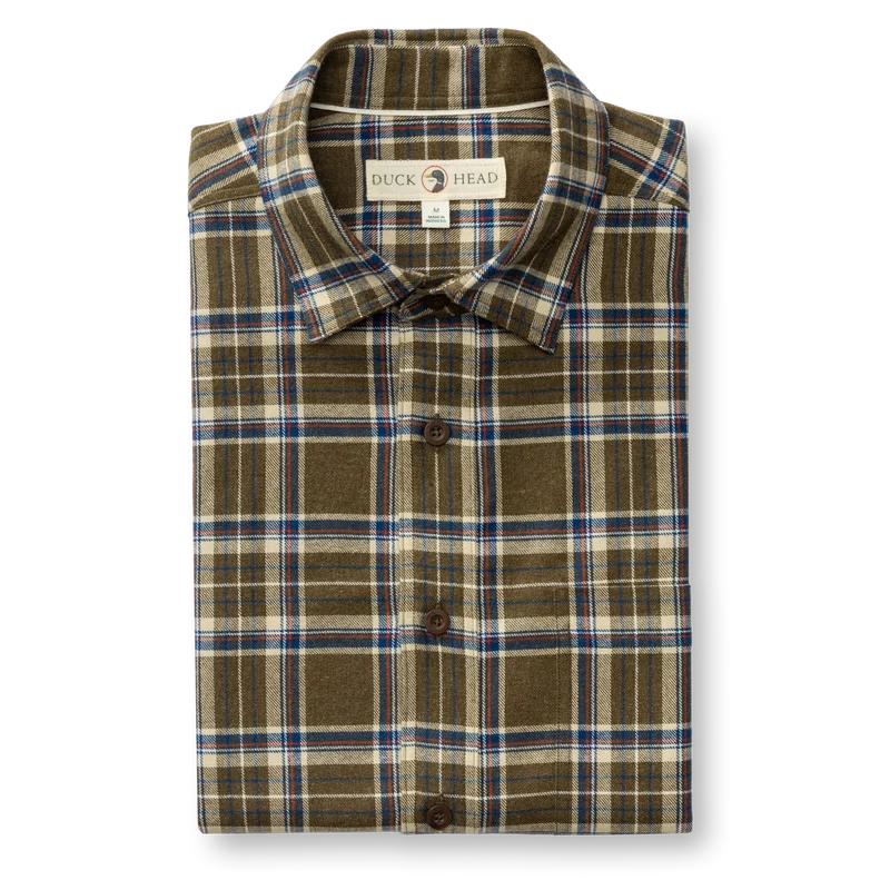 Duck Head | LS Cotton Flannel Sport Shirt in Dark Olive