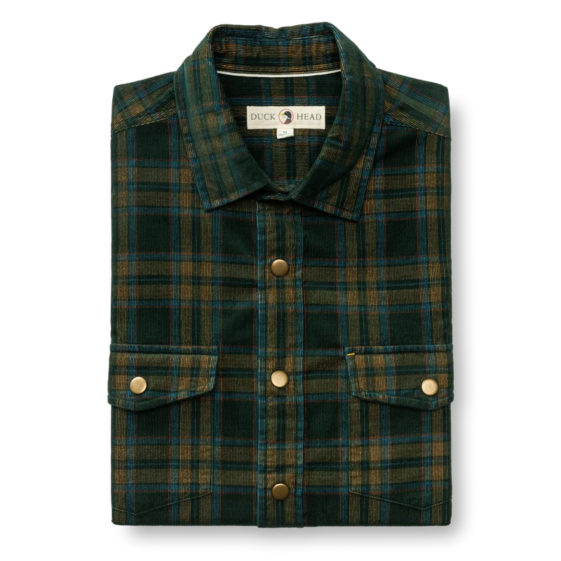Duck Head | LS Corduroy Snap Shirt in Pine Grove