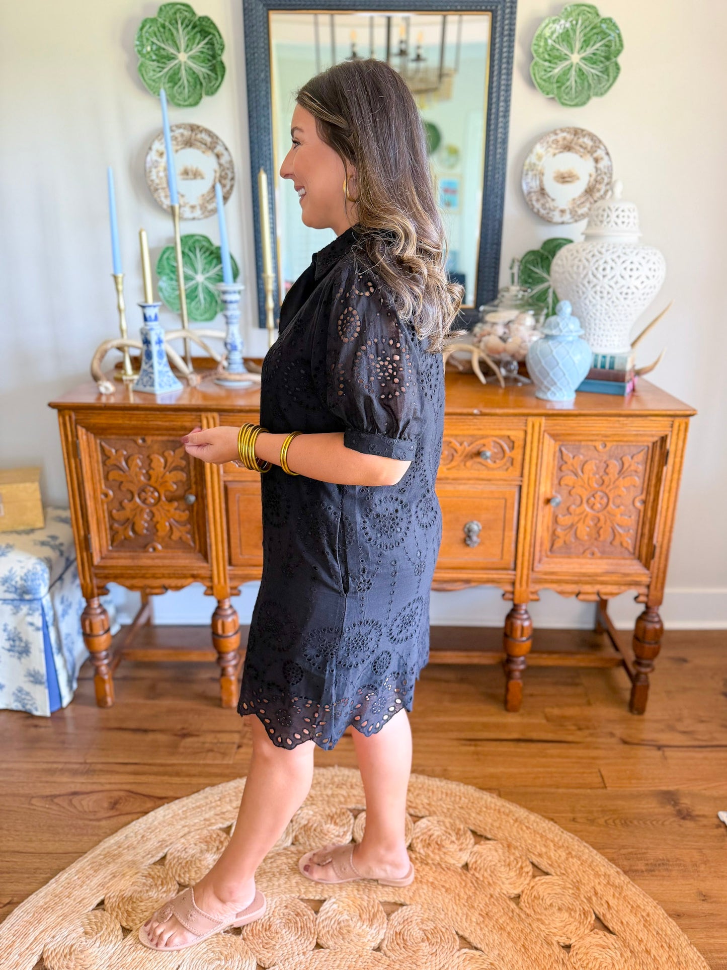 Langley Eyelet Mini Dress in Black