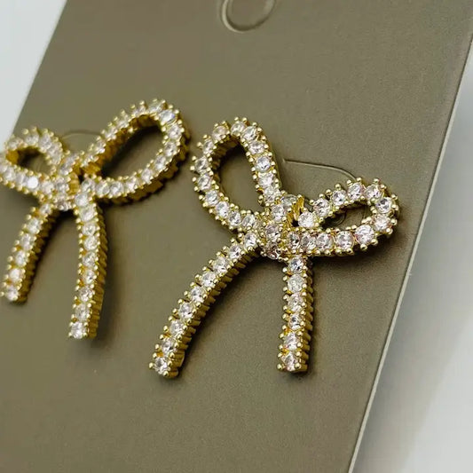 Delicate CZ Gold Bow Earrings