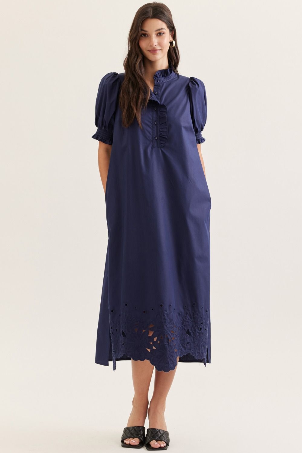The Willow Bloom Midi Dress in Navy