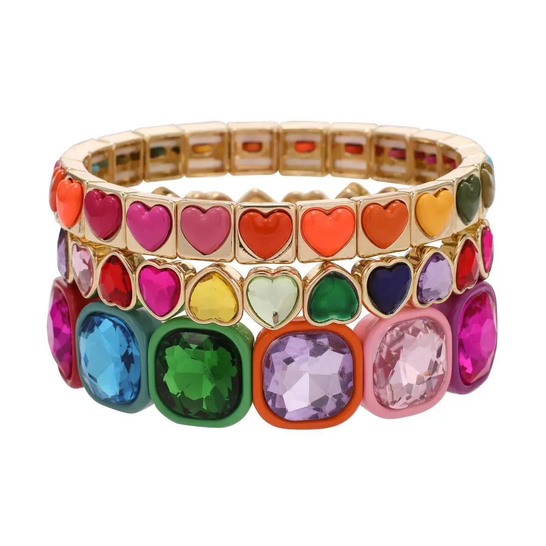Rainbow Heart Bracelet Stack Set