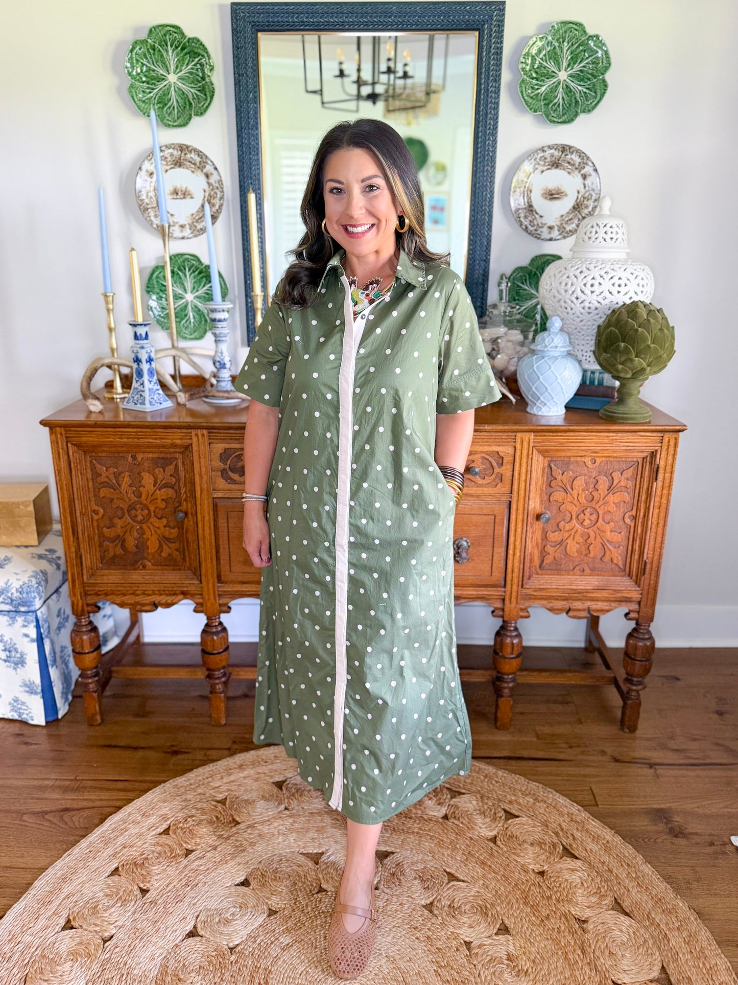 Olive Dot Shirt Dress