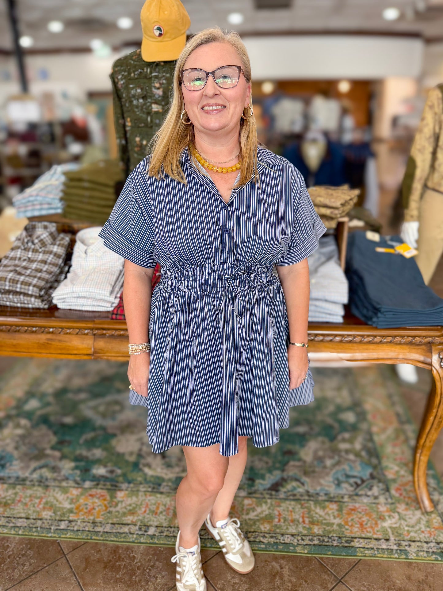 Eloise Pinstripe Dress in Navy