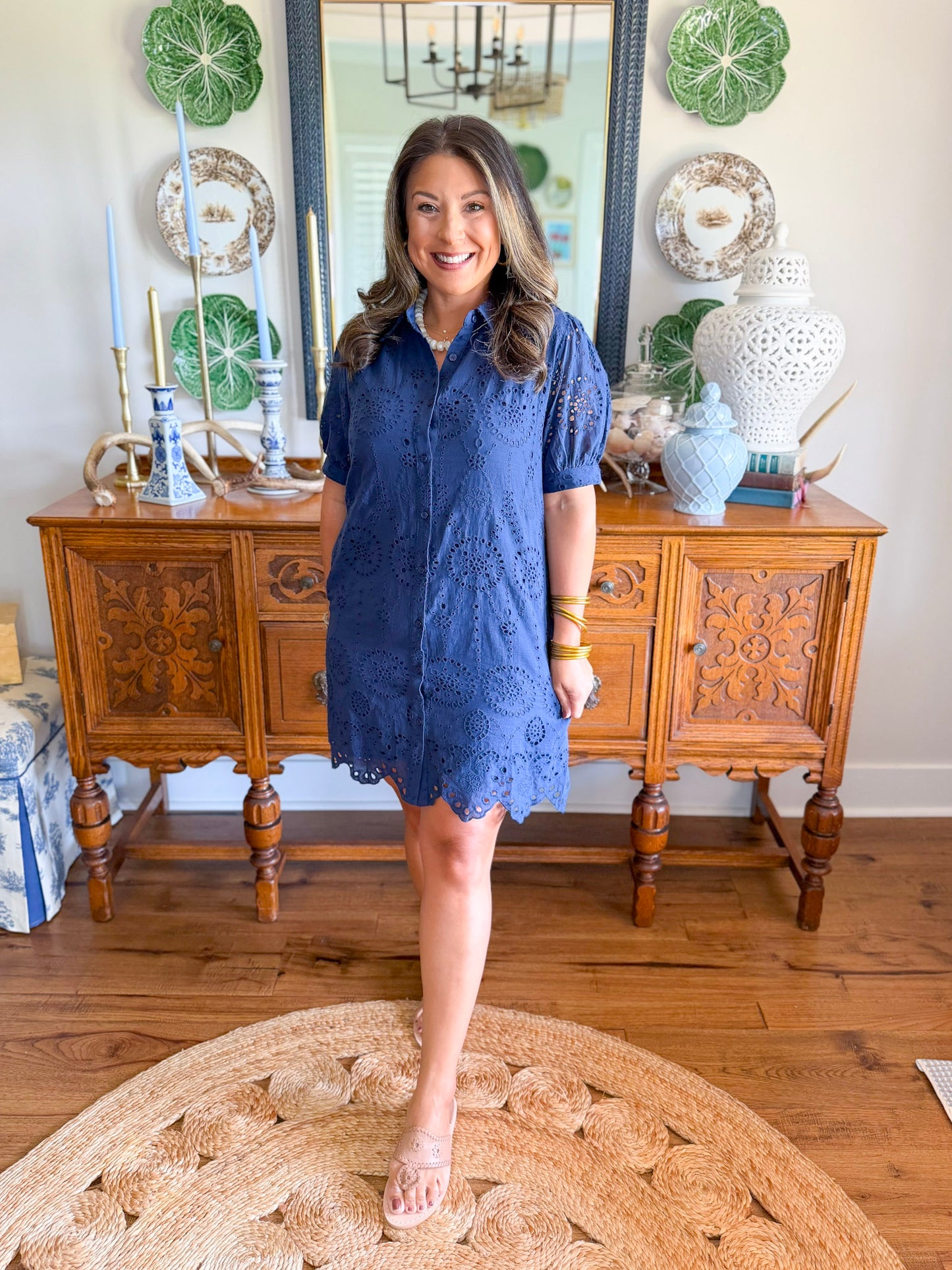 Langley Eyelet Mini Dress in Navy