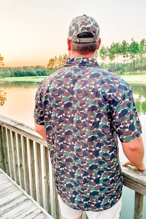 Burlebo Performance Button Up in Throwback Camo