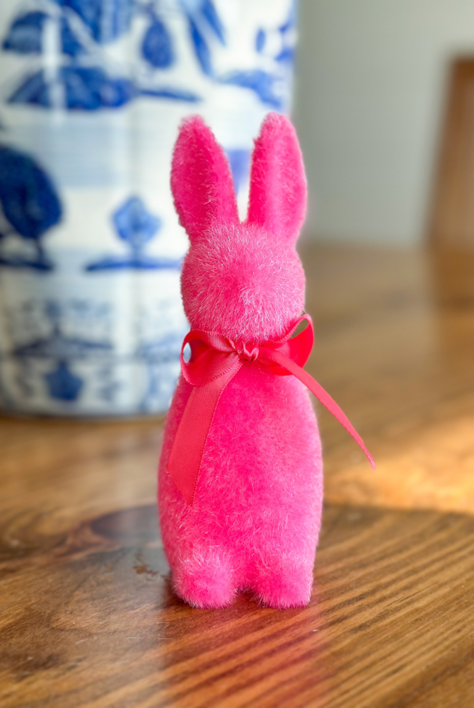 Small Flocked Button Nose Bunny