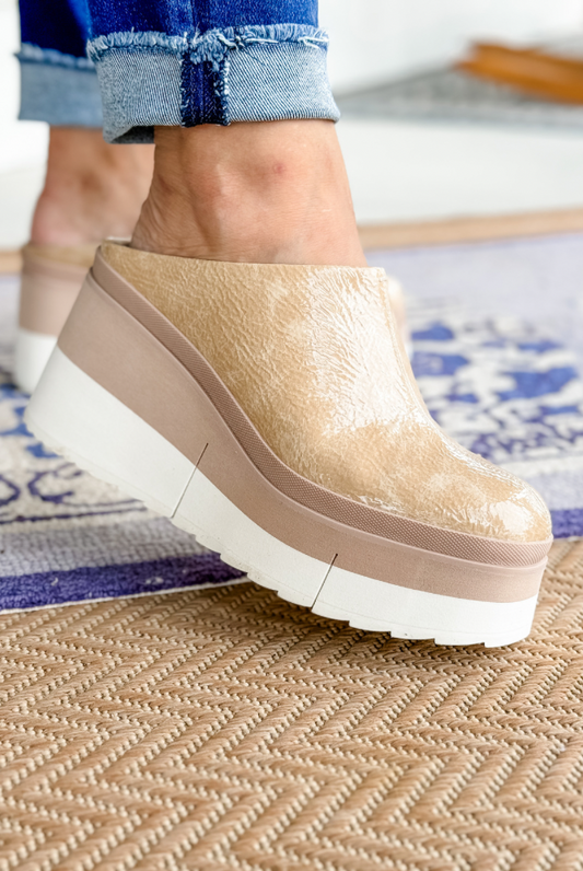 Naked Feet Coach Platform Clogs in Beige