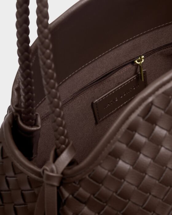 Katie Loxton | Nova Hand Woven Large Shoulder Bag in Chocolate