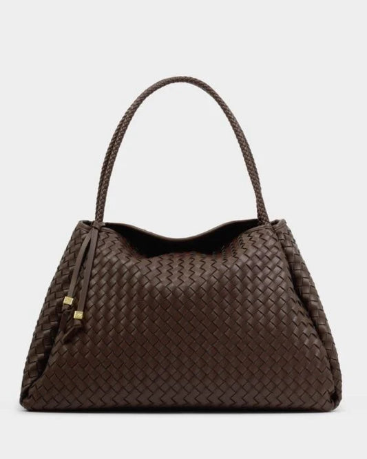 Katie Loxton | Nova Hand Woven Large Shoulder Bag in Chocolate