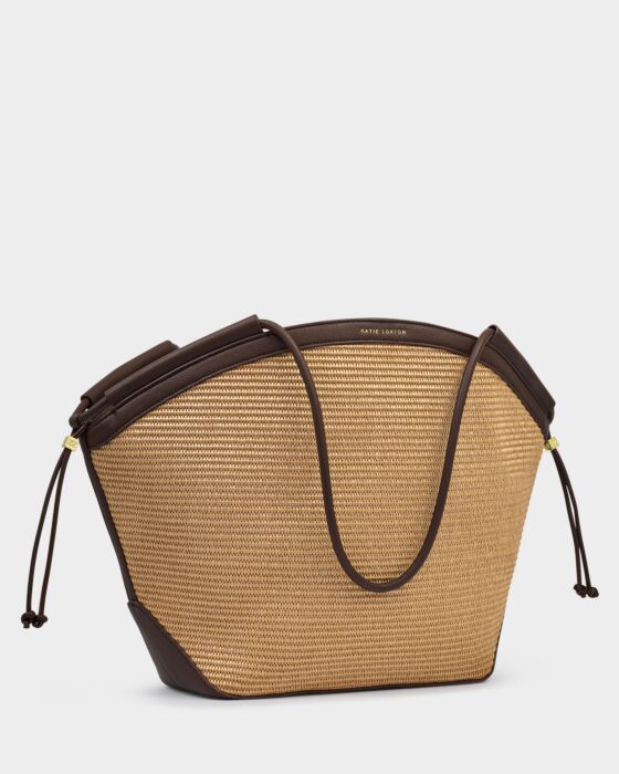 Katie Loxton | Florence Canvas Tote Bag in Natural Raffia/Chocolate