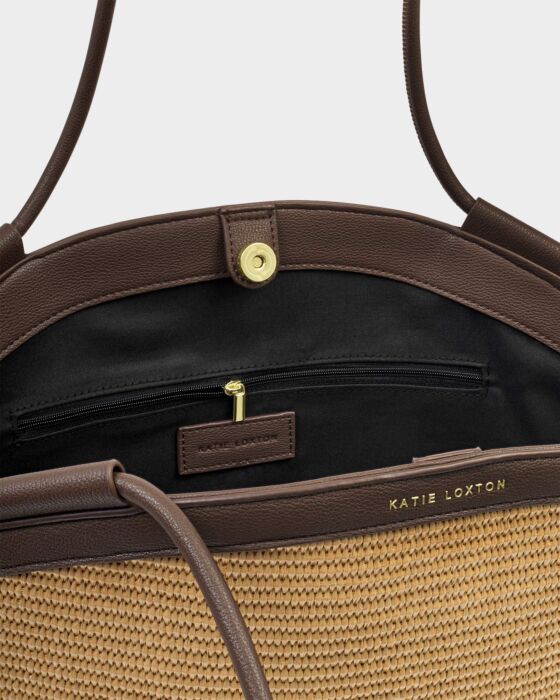 Katie Loxton | Florence Canvas Tote Bag in Natural Raffia/Chocolate