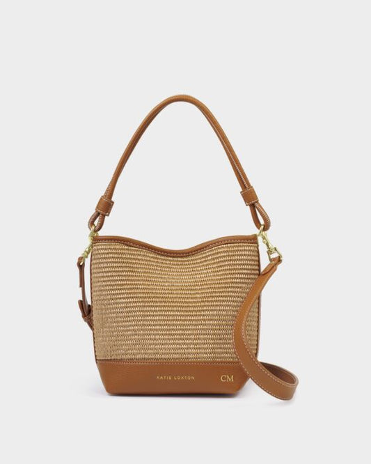 Katie Loxton | Sorrento Striped Raffia Bucket Bag in Natural Raffia/Cognac