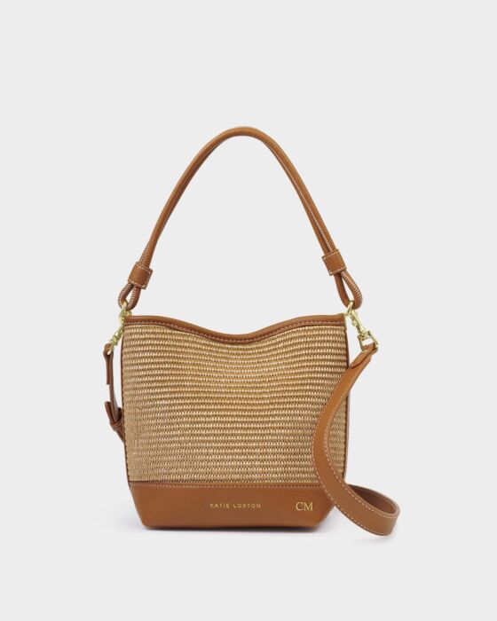 Katie Loxton | Sorrento Striped Raffia Bucket Bag in Natural Raffia/Cognac