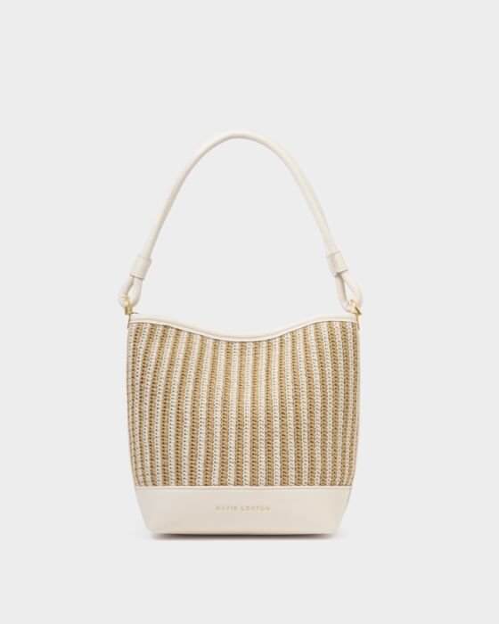 Katie Loxton | Sorrento Striped Raffia Bucket Bag in Striped Raffia/Off White
