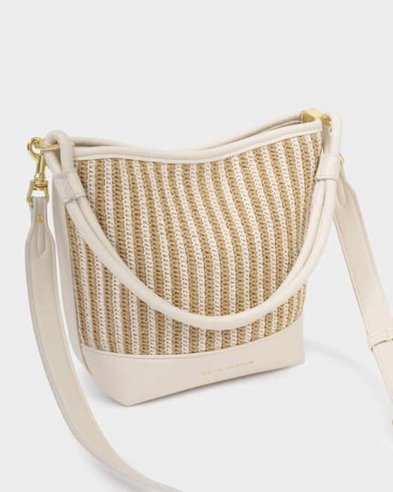 Katie Loxton | Sorrento Striped Raffia Bucket Bag in Striped Raffia/Off White