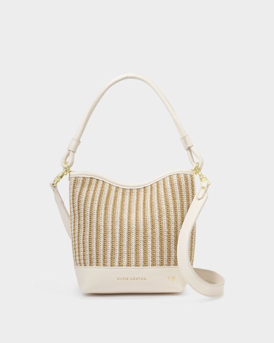 Katie Loxton | Sorrento Striped Raffia Bucket Bag in Striped Raffia/Off White