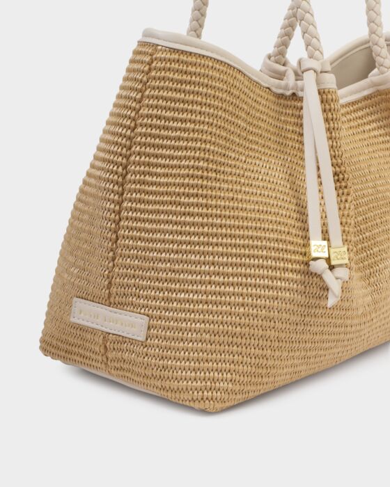 Katie Loxton | Nova Raffia Small Shoulder Tote in Natural Raffia/Oyster