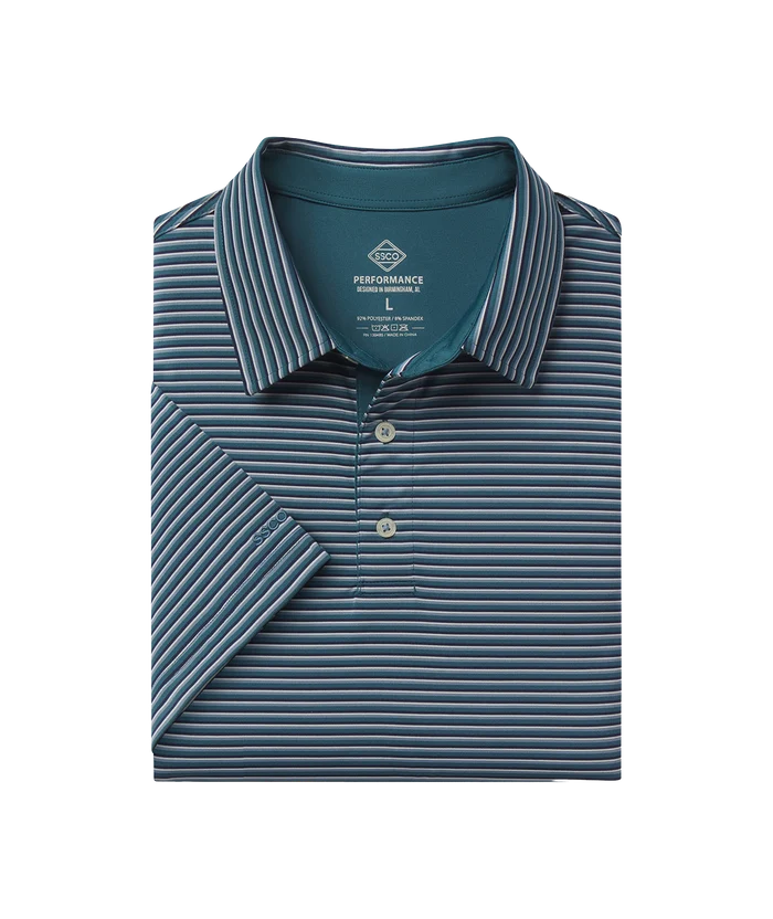 Southern Shirt | Boys Crestline Striped Polo in Deep Harbor