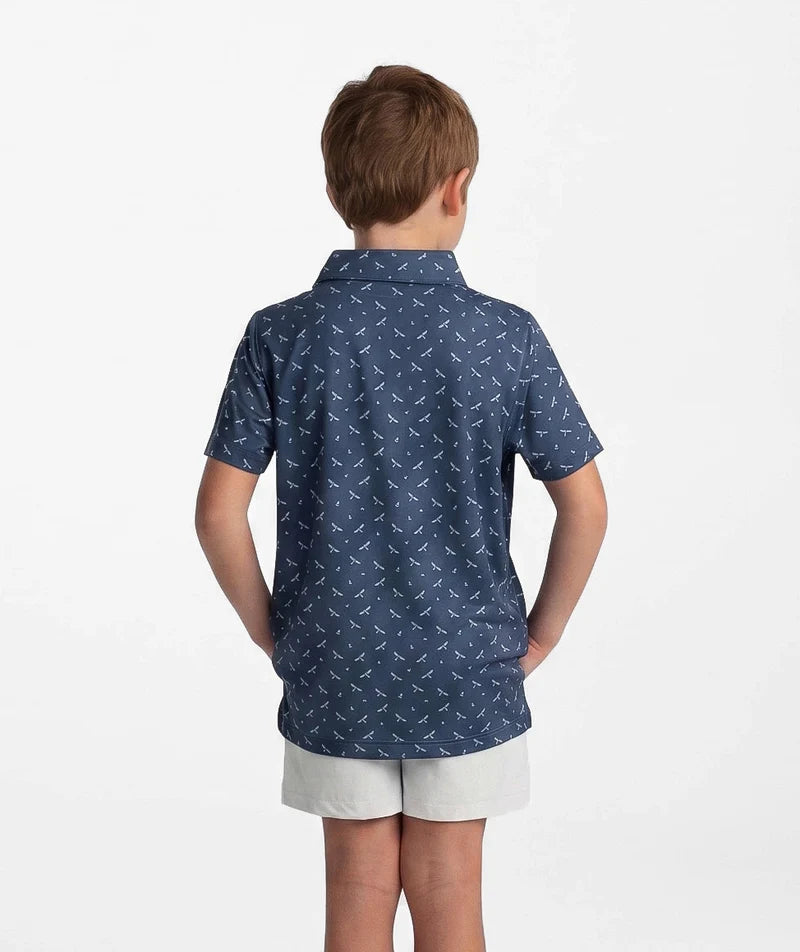 Southern Shirt | Boys Uplands Unleashed Printed Polo in Midnight Navy