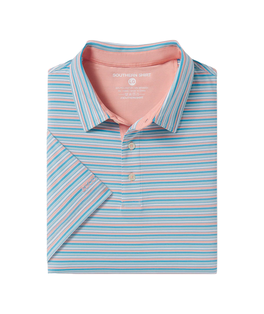 Southern Shirt Company | Grant Stripe Polo in Island Coral