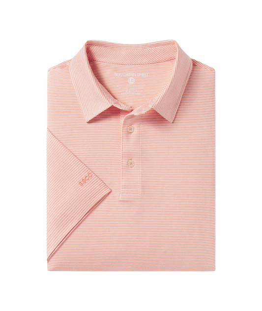 Southern Shirt Company | Heather Madison Stripe Polo in Flamingo