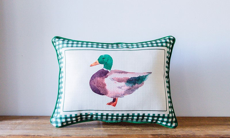 Little Birdie | Gingham Watercolor Mallard Pillow