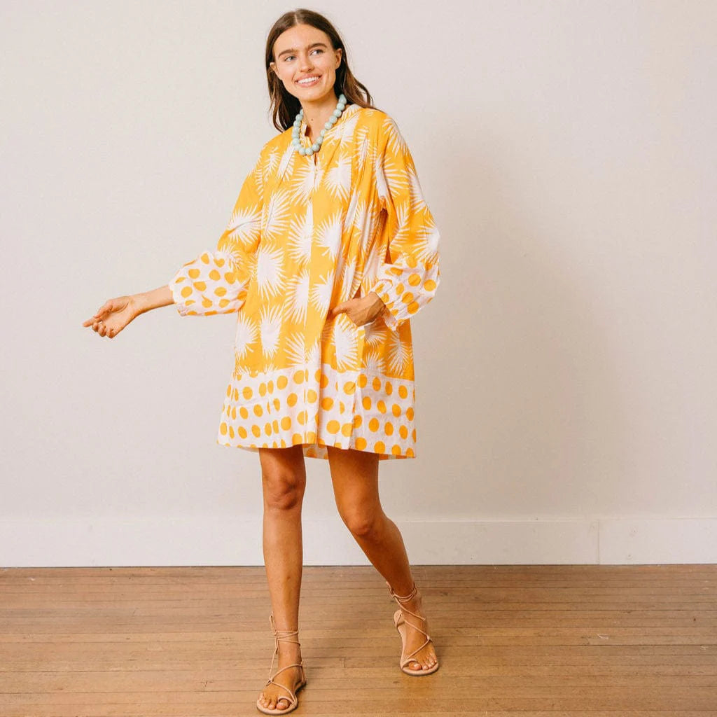 Sunshine Tienda | Gold Palm Geo with Gold Dot Lilly Dress
