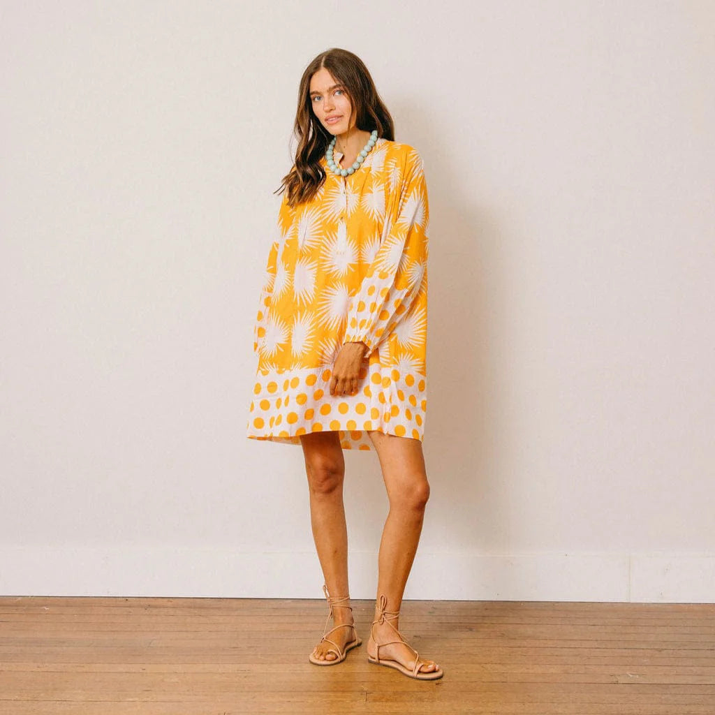 Sunshine Tienda | Gold Palm Geo with Gold Dot Lilly Dress