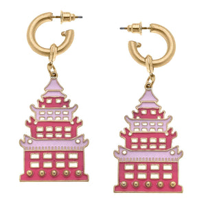 Tiffany Enamel Pagoda Earrings in Pink & Red