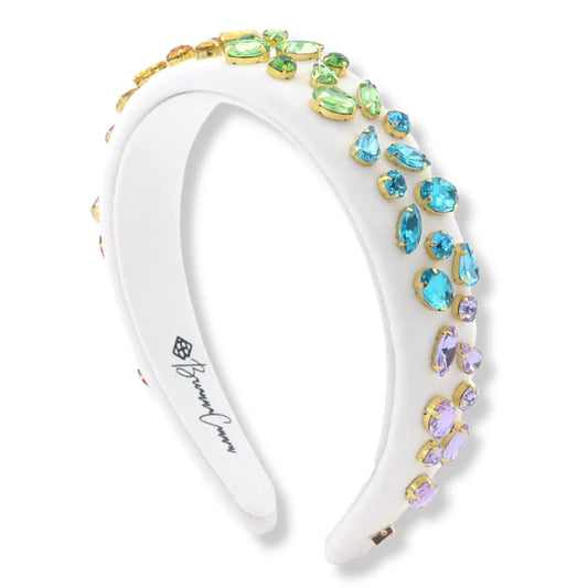 Brianna Cannon White Velvet Headband with Rainbow Crystals