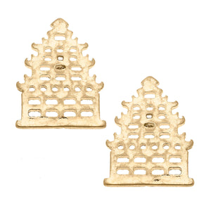 Cerise Pagoda Stud Earrings in Worn Gold