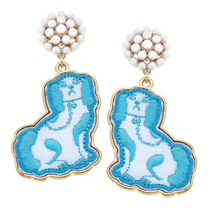 Stuck On You Staffordshire Dog Patch Earrings in Blue & White