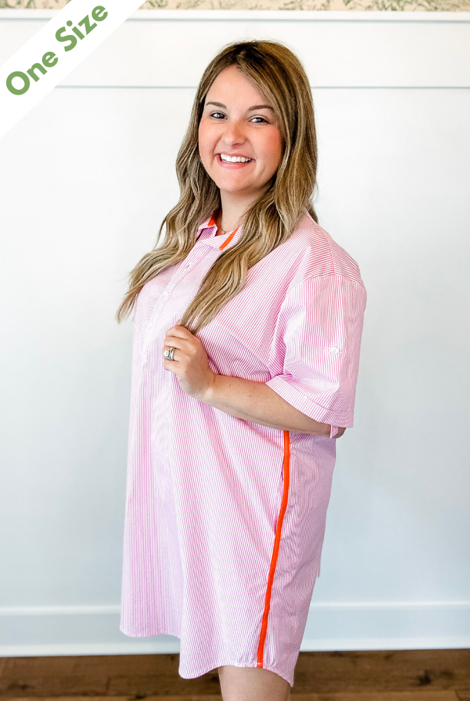 Caryn Lawn Jackie Dress in Pink Stripe