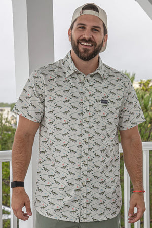 Burlebo Performance Button-Up in Fish & Reel Print