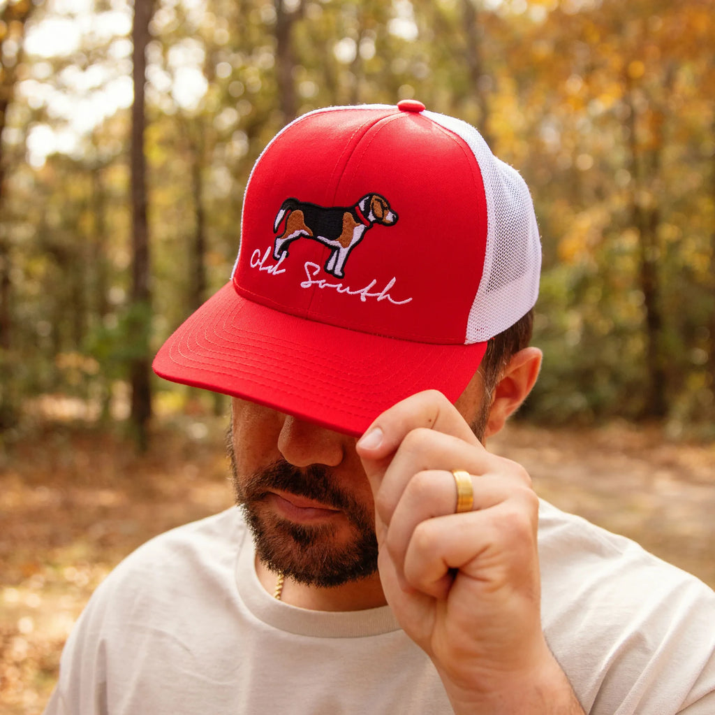 Old South Beagle Trucker Hat in Red/White