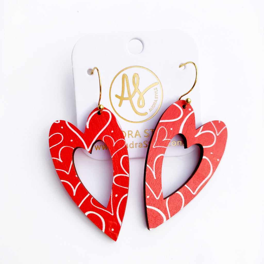 Cherish Heart Earrings-Hearts on Red
