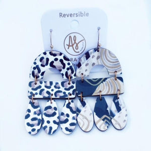 Elizabeth - (Reversible) Taupe Leopard Black Cream Earrings